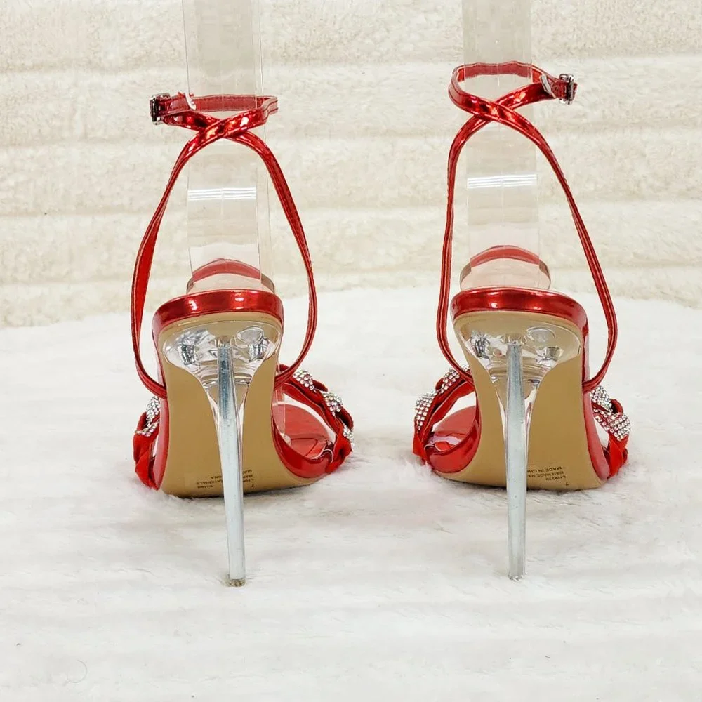 Eva Red Metallic Braided Rhinestone Stiletto Heel Wrap Strap Sandal NEW
